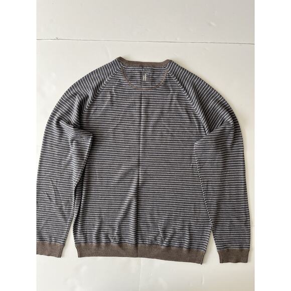 Johnnie O Virgil Merino Wool Sweater Men L Brown Striped Extra Fine Merino Wool - Picture 8 of 8